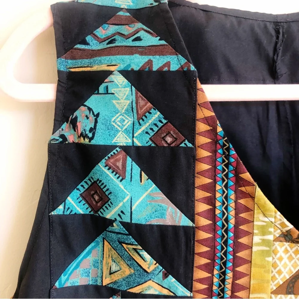 Handcrafted Quilted Folk Art Vest Patchwork Art to Wear Cowboy Western - Picture 2 of 7